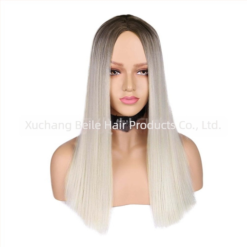 Perucă cu păr drept, lungime medie, model GBA19034, fibre rezistente la temperatură, breton în parte centrală, vopsire fără încălzire, mecanism de modelare