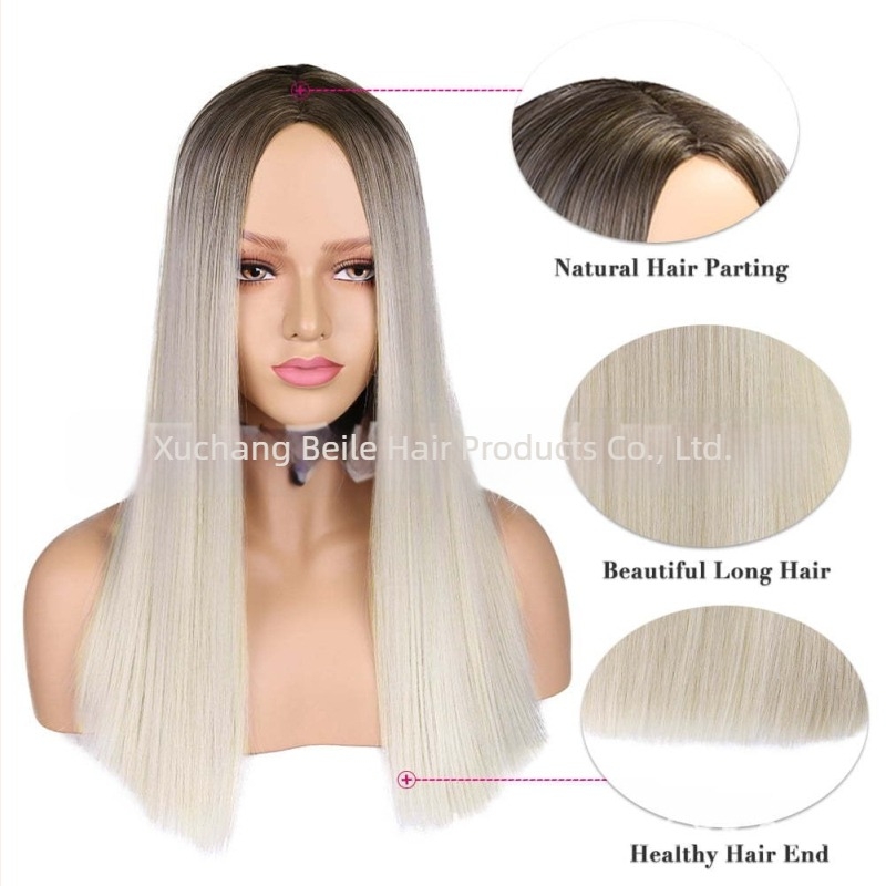 Perucă cu păr drept, lungime medie, model GBA19034, fibre rezistente la temperatură, breton în parte centrală, vopsire fără încălzire, mecanism de modelare