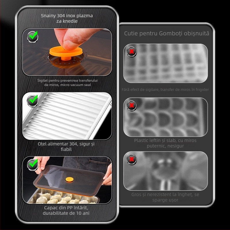 Cutie de depozitare pentru găluște din oțel inoxidabil 304, cu capac, etanșă, pătrată, 2.1–3 L