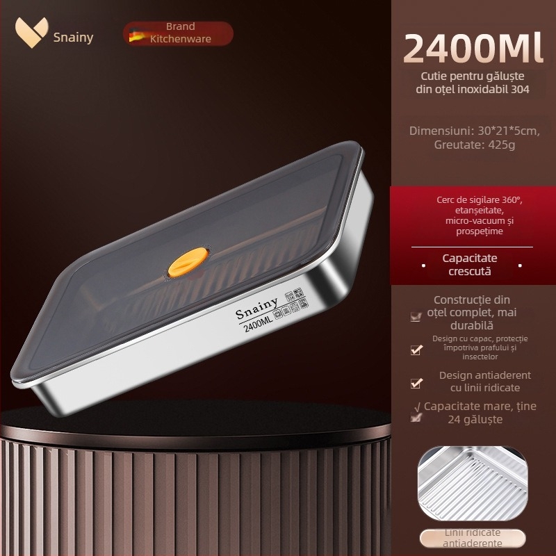 Cutie de depozitare pentru găluște din oțel inoxidabil 304, cu capac, etanșă, pătrată, 2.1–3 L