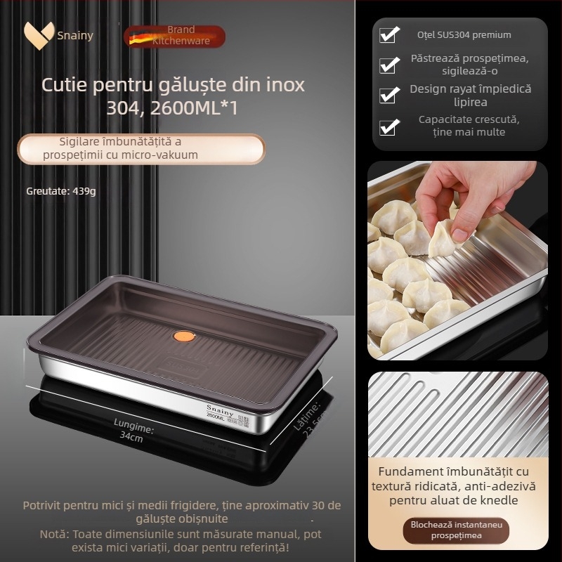 Cutie de depozitare pentru găluște din oțel inoxidabil 304, cu capac, etanșă, pătrată, 2.1–3 L