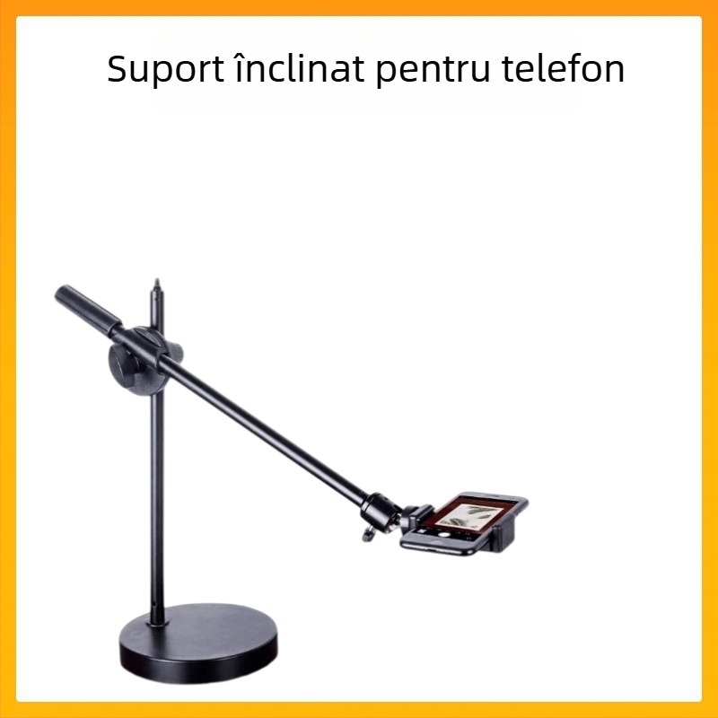 Suport pentru fotografiere de sus pentru telefon cu iluminare de fill — montaj pe birou sau podea, suport din plastic universal, anti vibrații, pentru streaming live și înregistrare video