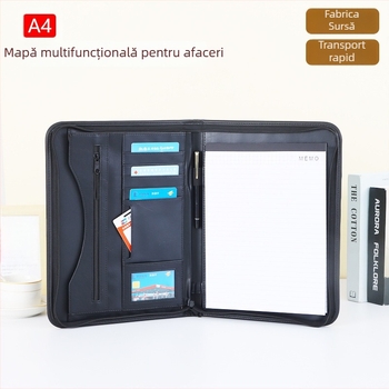 Mapă de birou din piele cu fermoar și clips pentru manager, model XSJLJ420, personalizare disponibilă