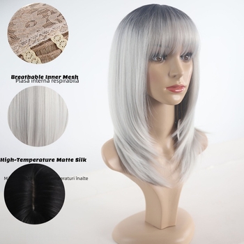 Perucă pentru femei cu breton, fibră rezistentă la temperaturi, design respirabil ușor