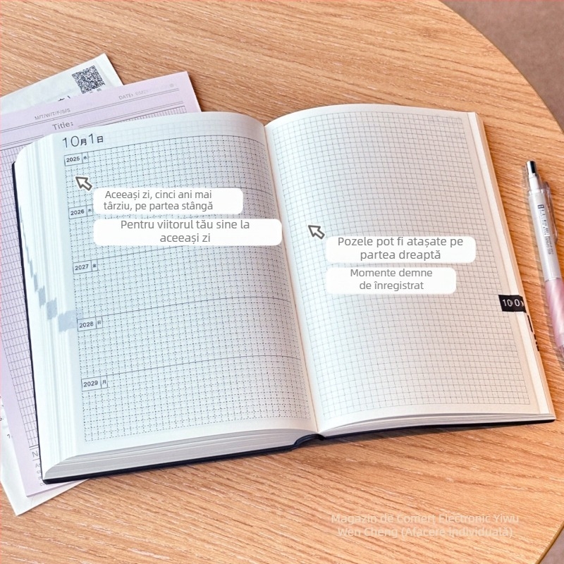 Jurnal de buzunar cu copertă moale, jurnal de cinci ani, stil Japonez/Coreean, peste 400 de pagini, hârtie 70 g/m²