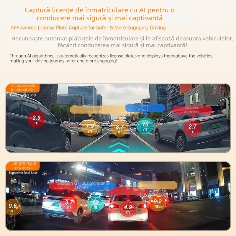 Înregistrator auto 4K cu vizionare nocturnă ultra clară, Wi‑Fi și conectare la aplicația mobilă, unghi de 170°, montaj pe parbriz