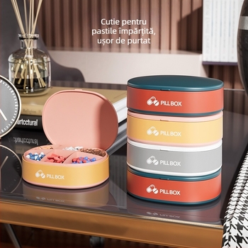 Cutie de medicamente sigilată pentru șapte zile cu capac, portabilă cu compartimente, din plastic PP, pliabilă