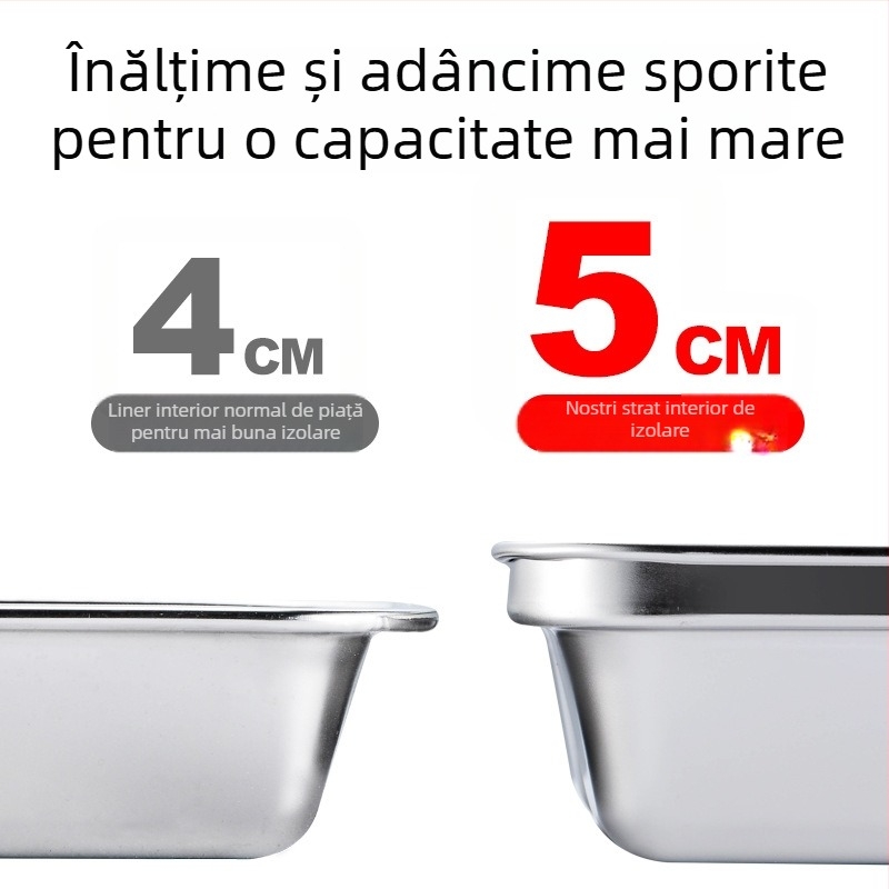 Cutie pentru prânz din oțel inoxidabil, izolată, pătrată, 1-2 L capacitate, dublu nivel (Oțel inoxidabil; Izolată; Pătrată; 1-2 L; Dublu nivel)