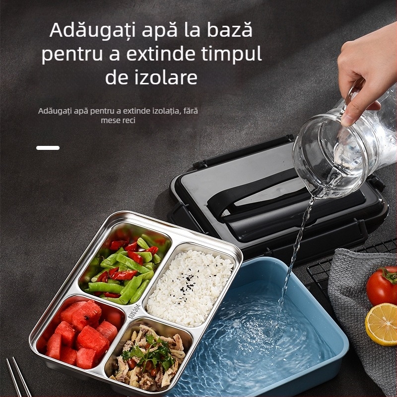 Cutie pentru prânz din oțel inoxidabil, izolată, pătrată, 1-2 L capacitate, dublu nivel (Oțel inoxidabil; Izolată; Pătrată; 1-2 L; Dublu nivel)