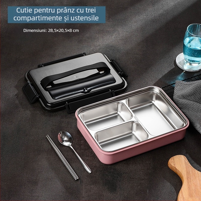 Cutie pentru prânz din oțel inoxidabil, izolată, pătrată, 1-2 L capacitate, dublu nivel (Oțel inoxidabil; Izolată; Pătrată; 1-2 L; Dublu nivel)