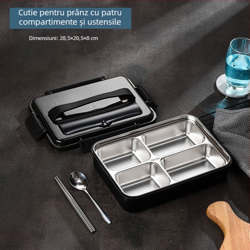 Cutie pentru prânz din oțel inoxidabil, izolată, pătrată, 1-2 L capacitate, dublu nivel (Oțel inoxidabil; Izolată; Pătrată; 1-2 L; Dublu nivel)