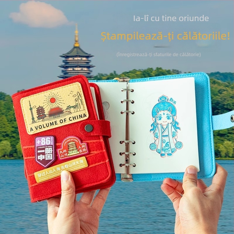 Jurnal de călătorie cu pagini detașabile și spațiu pentru pașaport și documente, portabil, legare cusută, carnet creativ