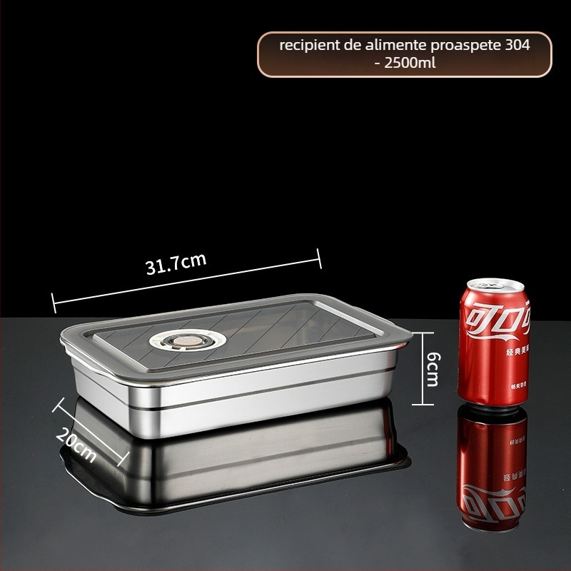 Cutie de prânz sigilată din oțel inoxidabil 304, cutie păstrare alimentare pătrată, Crisper Box, capacitate 2,1–5 L