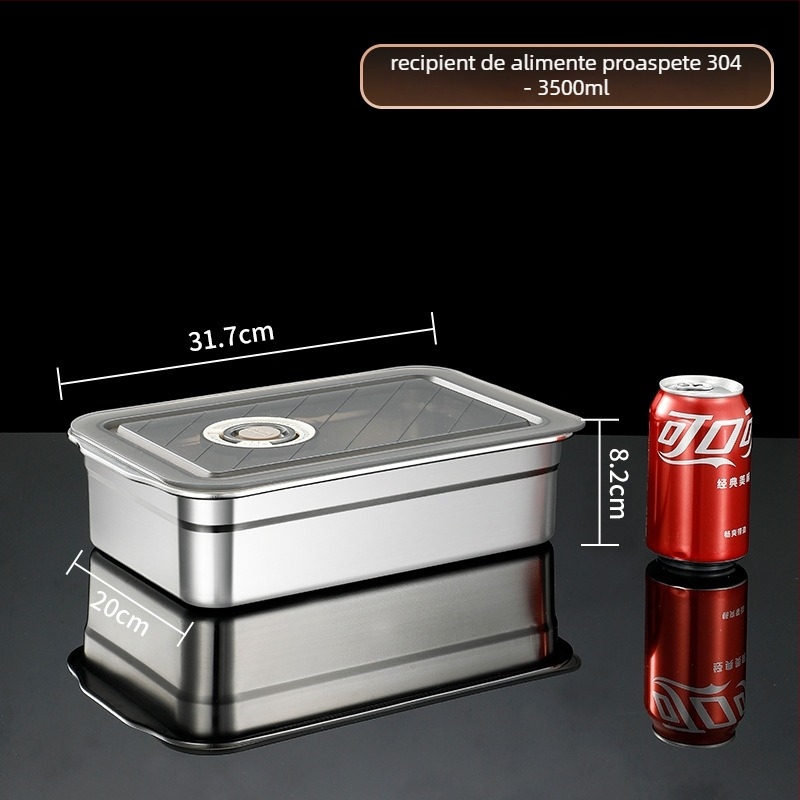 Cutie de prânz sigilată din oțel inoxidabil 304, cutie păstrare alimentare pătrată, Crisper Box, capacitate 2,1–5 L
