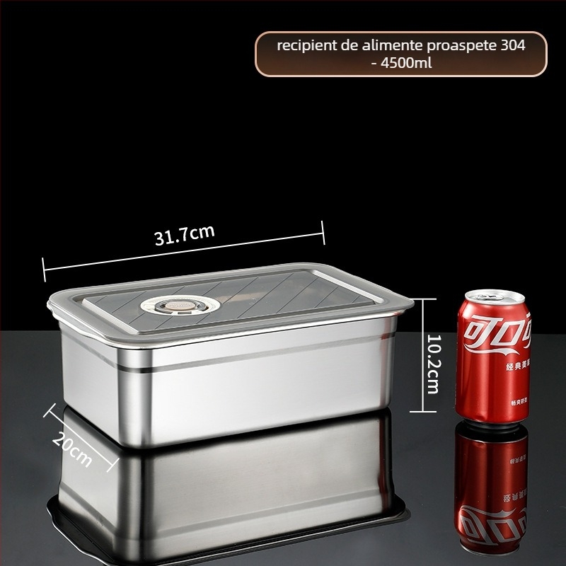 Cutie de prânz sigilată din oțel inoxidabil 304, cutie păstrare alimentare pătrată, Crisper Box, capacitate 2,1–5 L