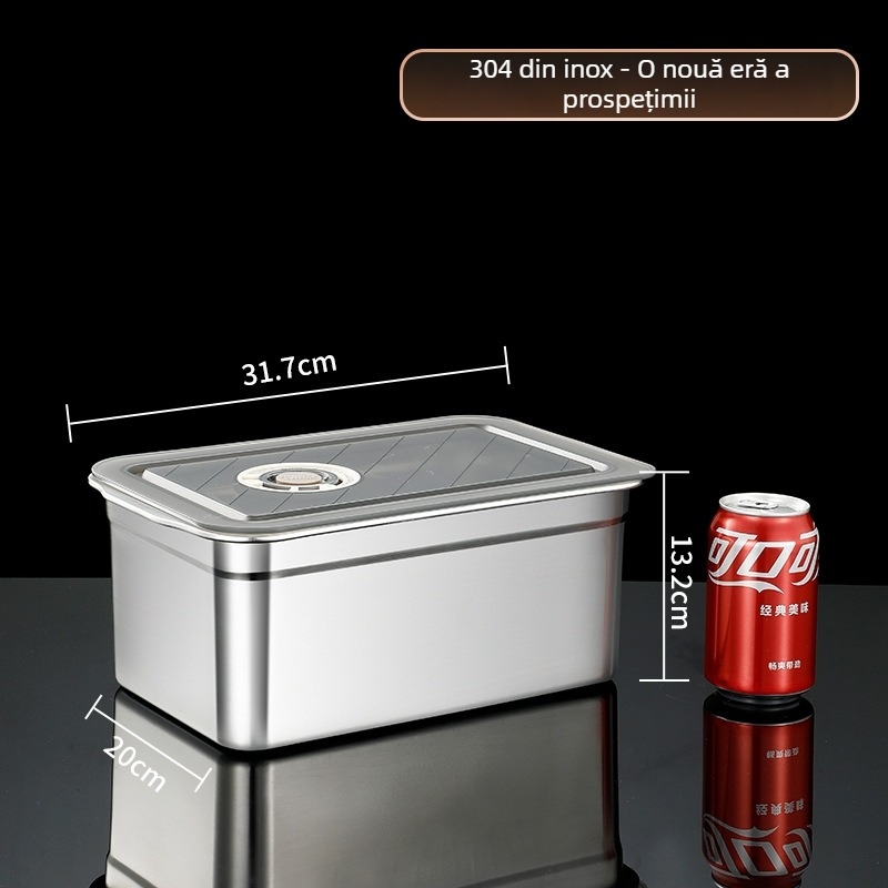Cutie de prânz sigilată din oțel inoxidabil 304, cutie păstrare alimentare pătrată, Crisper Box, capacitate 2,1–5 L