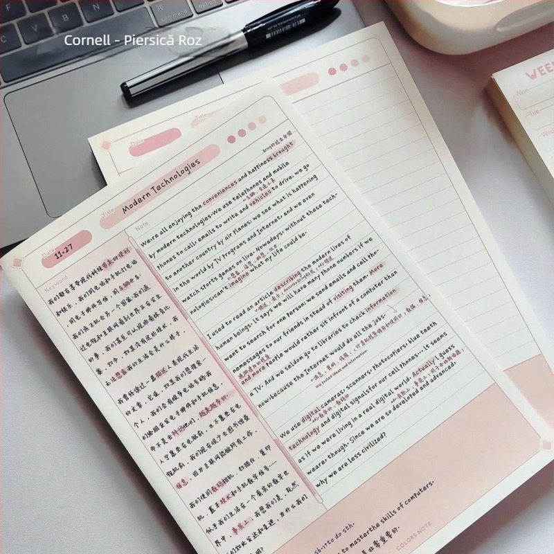 Bloc de notițe cu legare cu adeziv, copertă din hârtie, pagini din pulpă de lemn, 30 pagini, stil creativ la modă