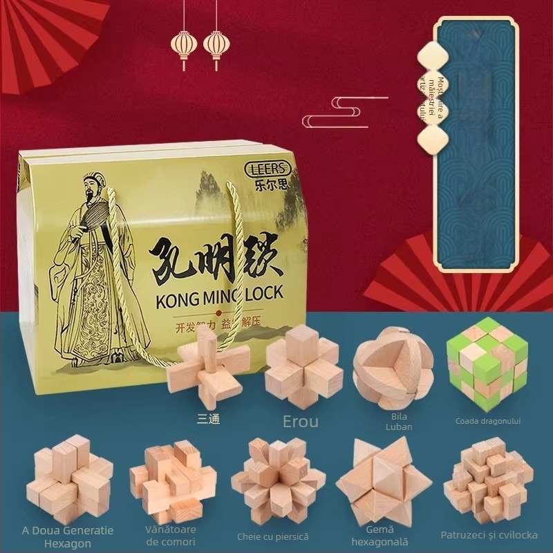 Set Kongming Lock Luban Ball – Puzzle cu nouă inele conectate, Lerth, pentru copii 4–6 ani