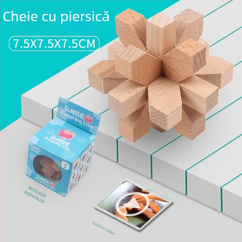 Set Kongming Lock Luban Ball – Puzzle cu nouă inele conectate, Lerth, pentru copii 4–6 ani