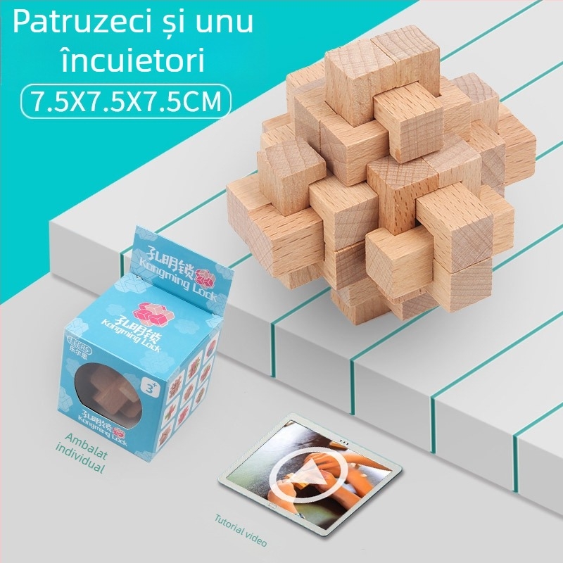 Set Kongming Lock Luban Ball – Puzzle cu nouă inele conectate, Lerth, pentru copii 4–6 ani