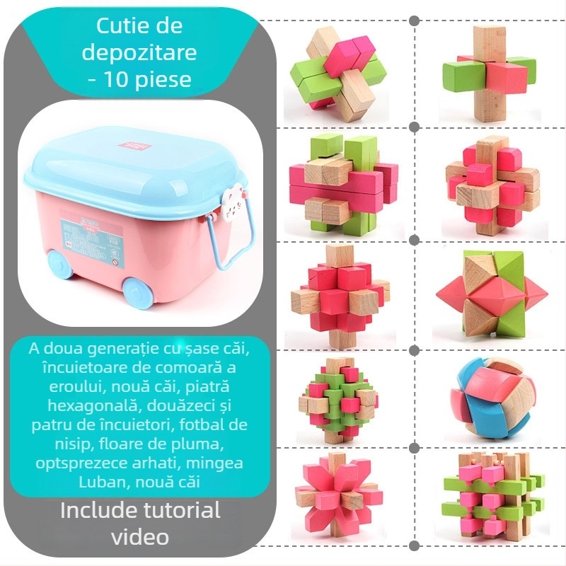 Set Kongming Lock Luban Ball – Puzzle cu nouă inele conectate, Lerth, pentru copii 4–6 ani