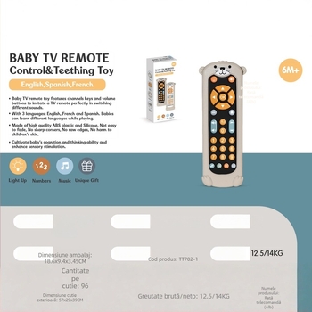 Jucărie telefon pentru bebeluți cu telecomandă, butoane de mestecat, muzică și voce, plastic, alimentare cu baterii, pentru copii 0–3 ani