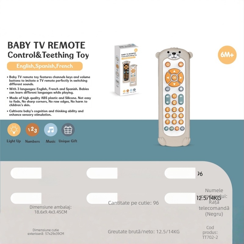 Jucărie telefon pentru bebeluți cu telecomandă, butoane de mestecat, muzică și voce, plastic, alimentare cu baterii, pentru copii 0–3 ani