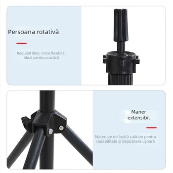 Suport pentru cap pentru peruci — trepied de podea, model 003, păr de mătase, poate fi vopsit, breton drept, lungime medie-lungă