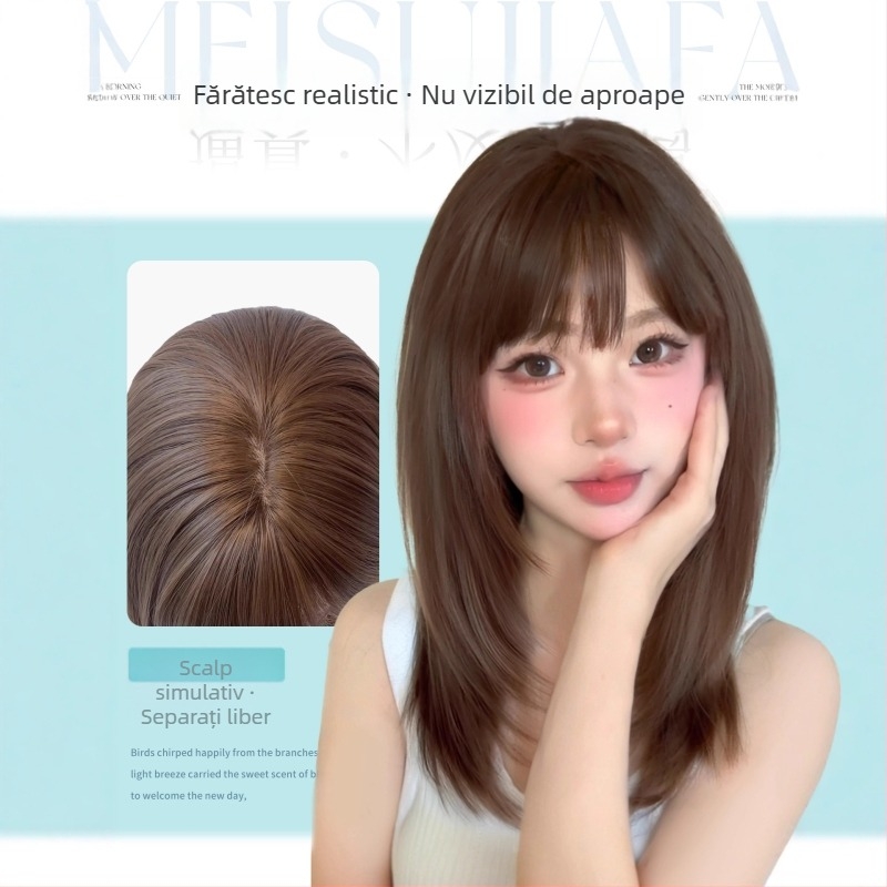 Perucă, păr scurt drept, stil japonez, lungime până la claviculă, breton aerian; fibre rezistente la căldură, mecanism, model 446