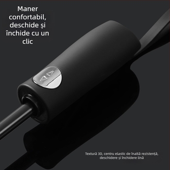 Umbrelă reversibilă pliabilă, țesătură 280T, deschidere/închidere automată, cadru cu 10 brațe din fibră, rază 55–61 cm, protecție UV UPF30+, cupolă dublu groasă, umbrelă de afaceri pentru bărbați