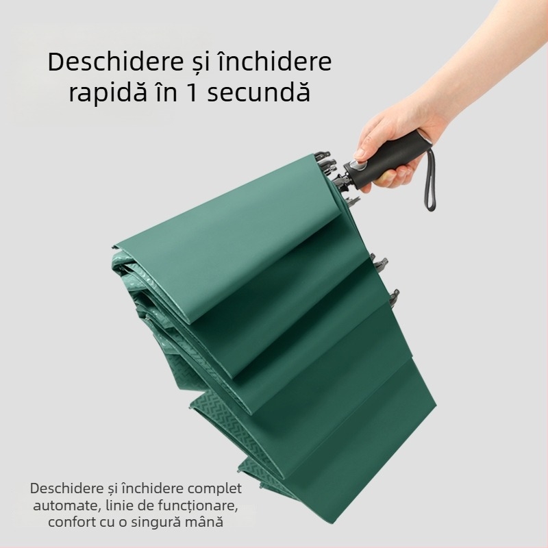 Umbrelă reversibilă pliabilă, țesătură 280T, deschidere/închidere automată, cadru cu 10 brațe din fibră, rază 55–61 cm, protecție UV UPF30+, cupolă dublu groasă, umbrelă de afaceri pentru bărbați