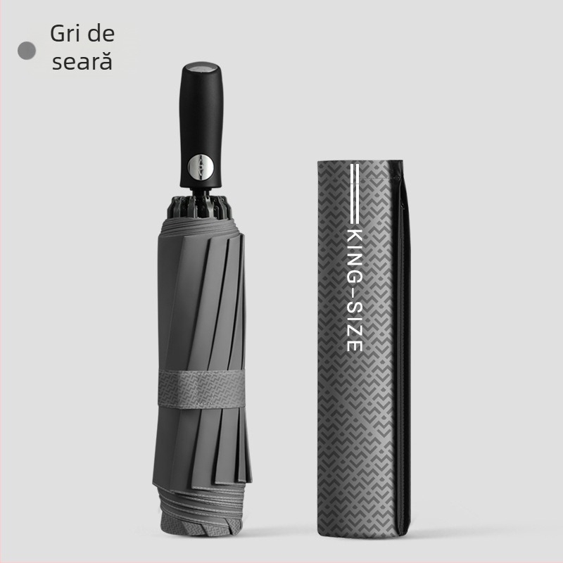 Umbrelă reversibilă pliabilă, țesătură 280T, deschidere/închidere automată, cadru cu 10 brațe din fibră, rază 55–61 cm, protecție UV UPF30+, cupolă dublu groasă, umbrelă de afaceri pentru bărbați