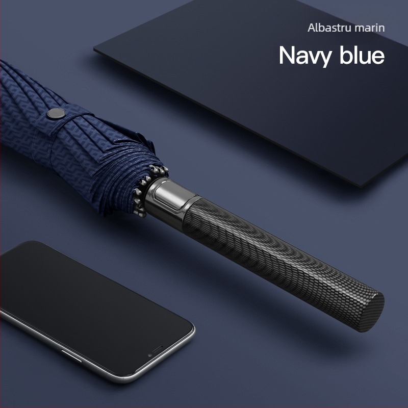 Umbrelă reversibilă pliabilă, țesătură 280T, deschidere/închidere automată, cadru cu 10 brațe din fibră, rază 55–61 cm, protecție UV UPF30+, cupolă dublu groasă, umbrelă de afaceri pentru bărbați