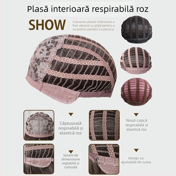 Perucă cu păr scurt drept, franjuri Qi, pentru femei, din fibre rezistente la temperaturi înalte, model W–t449