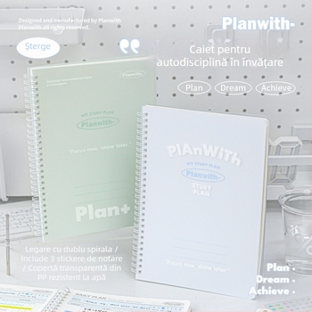 Planwith jurnal cu foi detașabile pentru autodisciplină, planificare simplă, copertă PP, legare cu ață, hârtie 320 g, 1–50 pagini