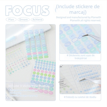 Planwith jurnal cu foi detașabile pentru autodisciplină, planificare simplă, copertă PP, legare cu ață, hârtie 320 g, 1–50 pagini
