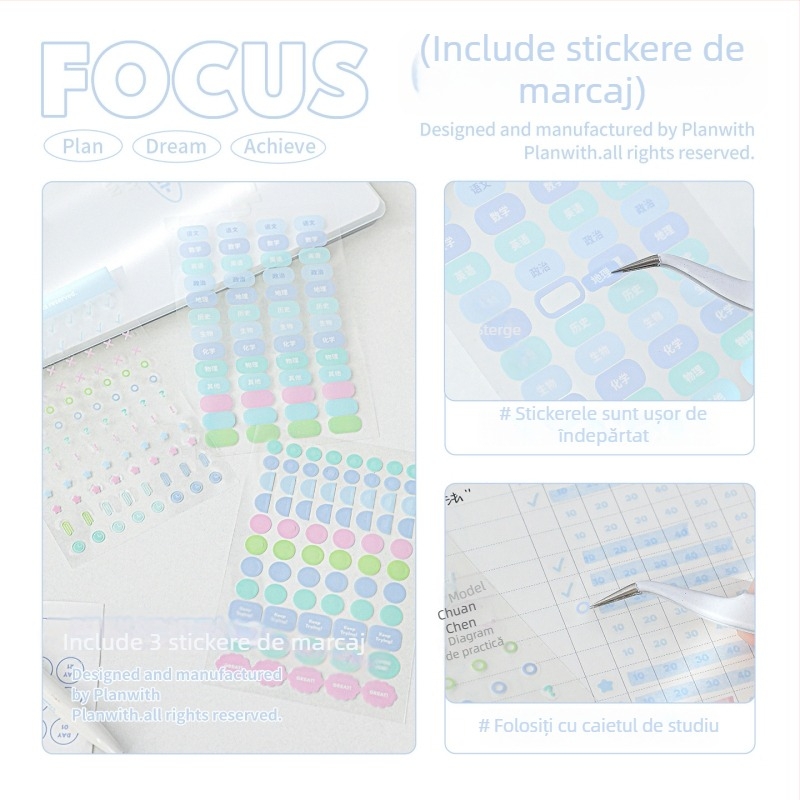 Planwith jurnal cu foi detașabile pentru autodisciplină, planificare simplă, copertă PP, legare cu ață, hârtie 320 g, 1–50 pagini