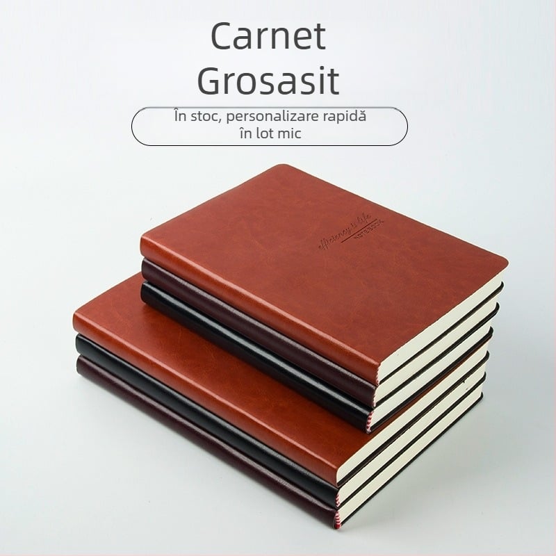 Caiet cu copertă din piele, legare spirală, hârtie 80 g/m², 200–300 pagini, seria 50, stil birou de afaceri