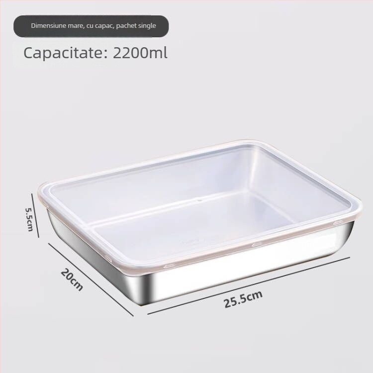 Cutie din oțel inoxidabil pentru păstrarea alimentelor, pătrată, 2.1–3 L, portabilă, împărțită în compartimente, stil japonez