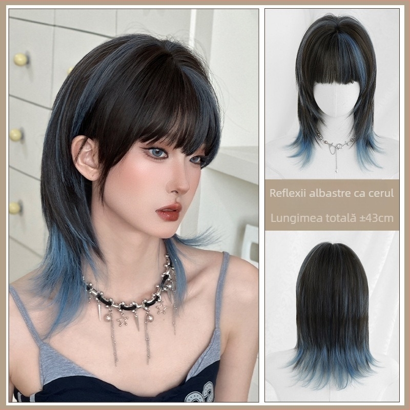 Perucă pentru femei, fibră sintetică rezistentă la temperatură, acoperire completă a capului, model D-120-5, tehnologie de procesare: mecanism, breton: drept sau înclinat