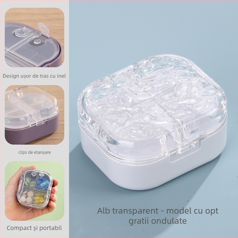 Cutie pentru pastile cu 8 compartimente, ABS material, etanșă, rezistentă la umiditate, organizator portabil pentru medicamente cu compartimente divizate