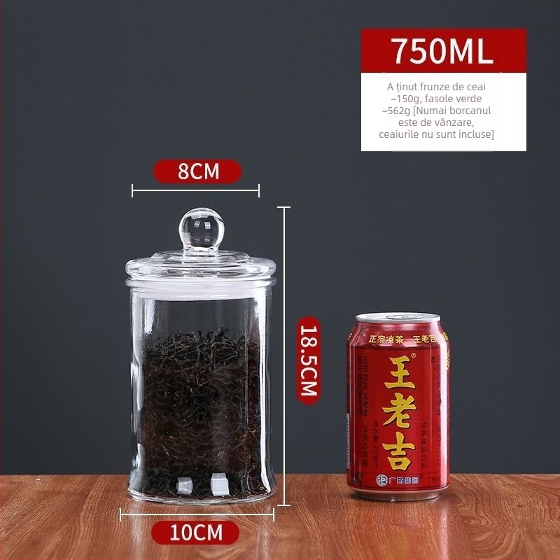 Borcane rotunde din sticlă, sigilate – rezistente la umezeală pentru ceai și condimente, depozitare de bucătărie