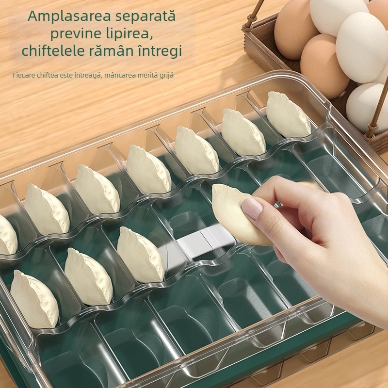Cutie pentru depozitare dumplings cu capac – plastic, tavă cu mai multe straturi pentru păstrarea prospețimii