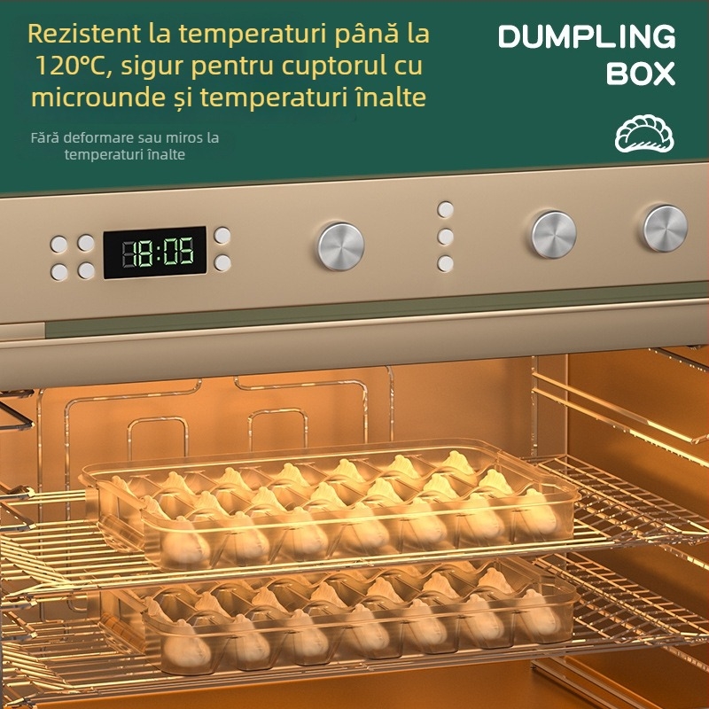 Cutie pentru depozitare dumplings cu capac – plastic, tavă cu mai multe straturi pentru păstrarea prospețimii
