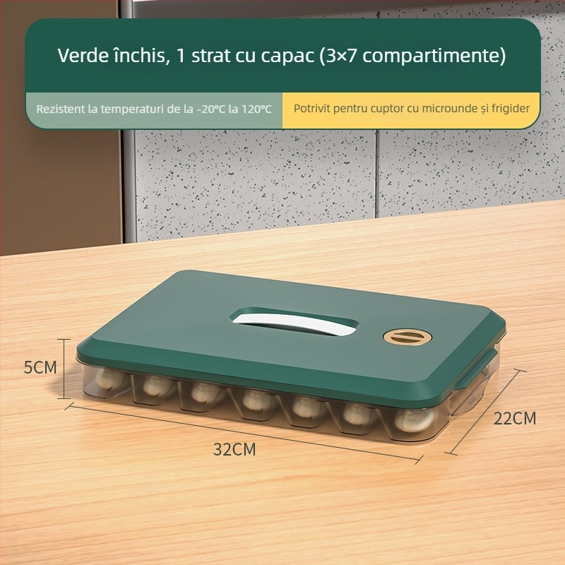 Cutie pentru depozitare dumplings cu capac – plastic, tavă cu mai multe straturi pentru păstrarea prospețimii