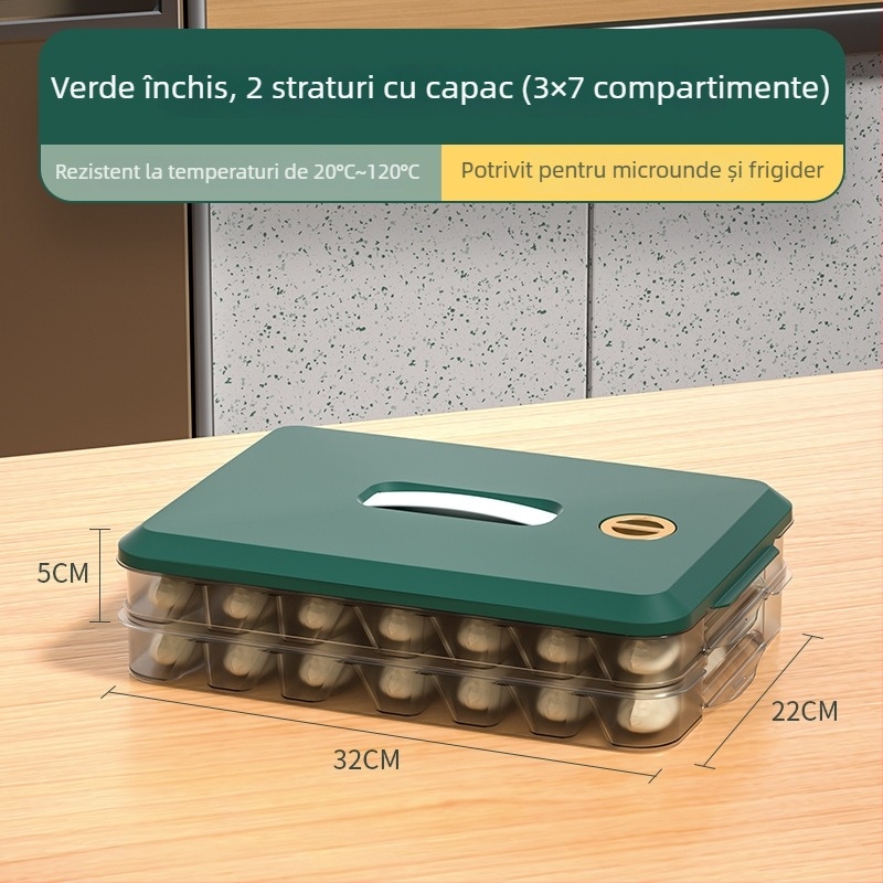 Cutie pentru depozitare dumplings cu capac – plastic, tavă cu mai multe straturi pentru păstrarea prospețimii