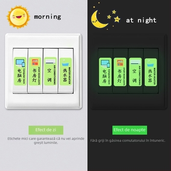 Etichetă fluorescentă din PVC pentru prize și întrerupătoare – indicator luminos, 1 bucată, modelul 29453, potrivită pentru living, dormitor, birou, restaurant, baie, intrare