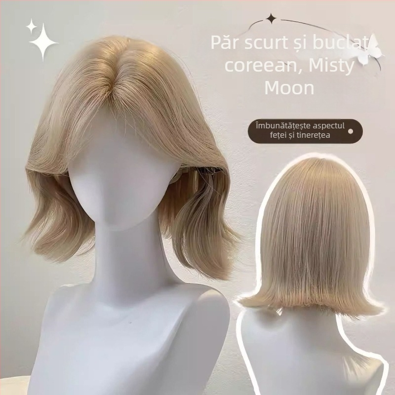 Perucă pentru femei, păr buclat realist cu curling spre exterior, breton în formă de opt, fir de înaltă temperatură, mecanism de prelucrare, modelare a feței