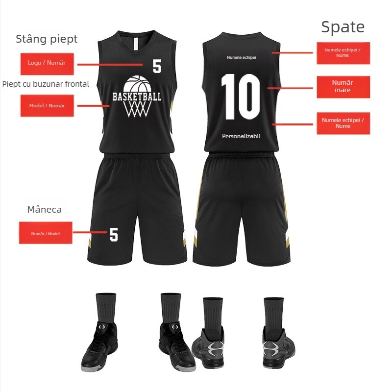 Set baschet pentru tabără de antrenament, unisex adulți, 100% poliester cu căptușeală poliester, potrivit primăvară, vară și toamnă