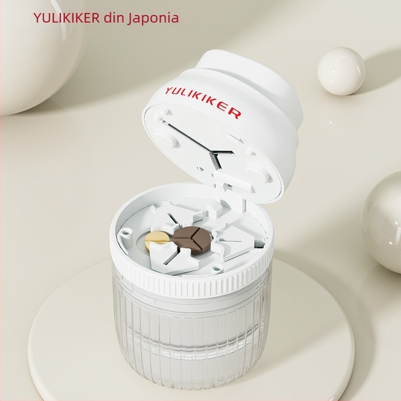 Cutie pentru pastile YULIKIKER M5675 cu divizoare, 1 compartiment, materiale ABS+PS+420 oțel inoxidabil, capac rabatabil